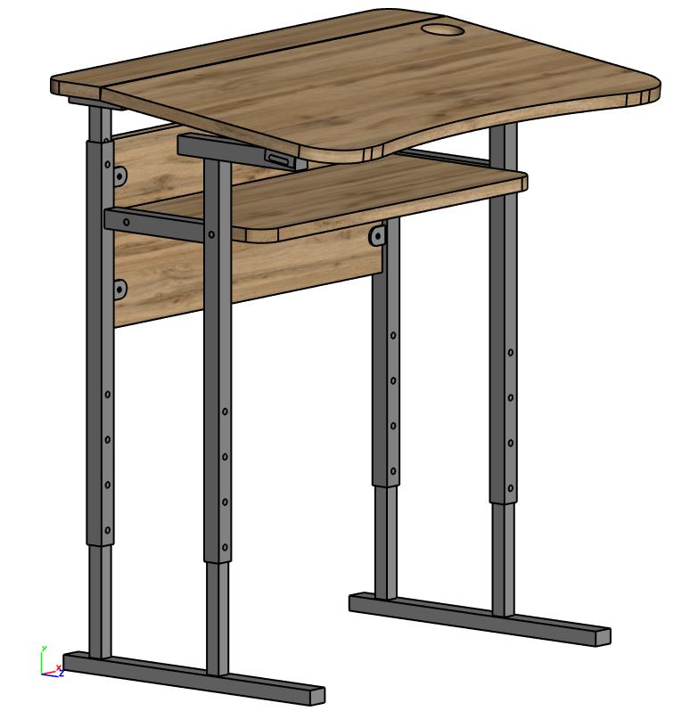 Стіл учнівський, Залізо , 1-місні, з полицею, висота регульована, регульований кут нахилу №4-7